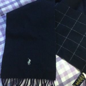 NWT! Ralph Lauren reversible windowpane wool scarf navy/white OS